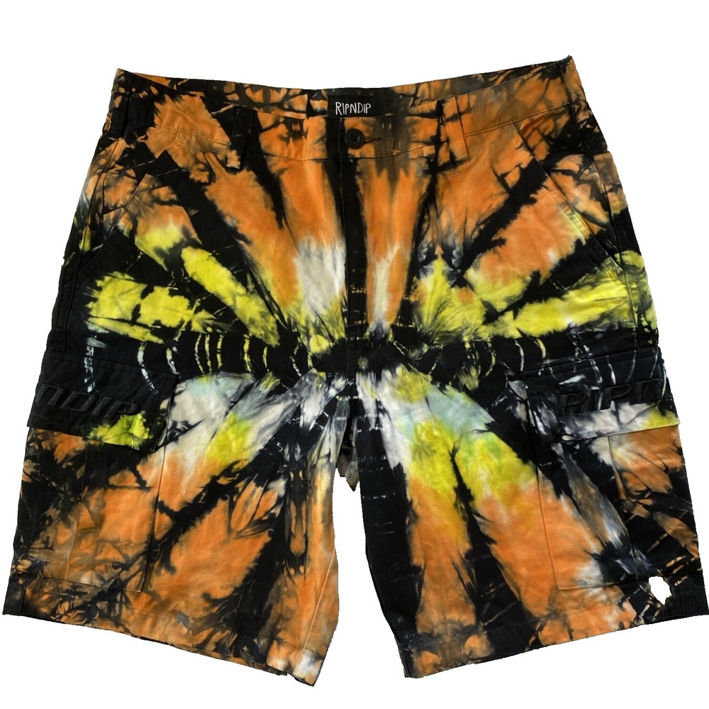 RIPNDIP  Men's Size 34 Tie Dye Multicolor Cargo Shorts Streetwear Edgy Vibrant